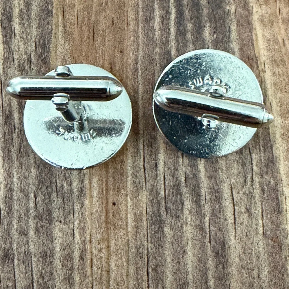 Swank Vintage Silver Tone Rnd Engraved SP Initial Monogram Cufflinks Toggle/Back